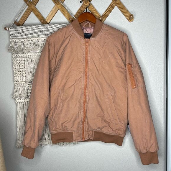 ASOS DESIGN oversized bomber jacket with MA1 pocket in washed pink - Picture 1 of 7